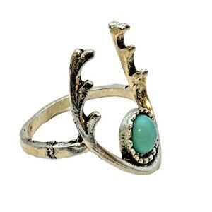 Ring Wmn Hunter Artisan Silver Sz 8 Turquoise Bezel – Rustic Branch/Antler Motif
